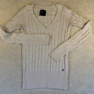 VTG Y2K American Eagle Cable Knit Sweater‎ Long Sleeve White Women's Large